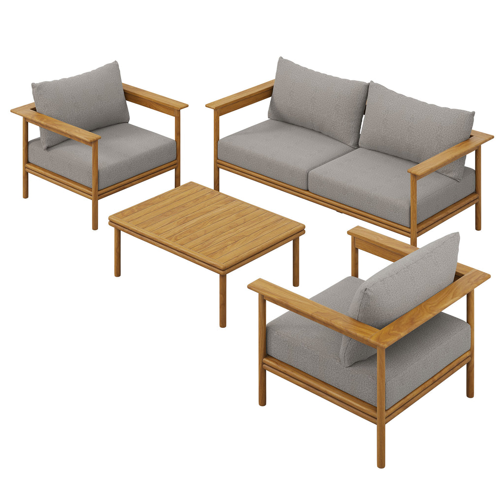 Modway Wren 4-Piece Outdoor Patio Teak Wood Furniture Set  