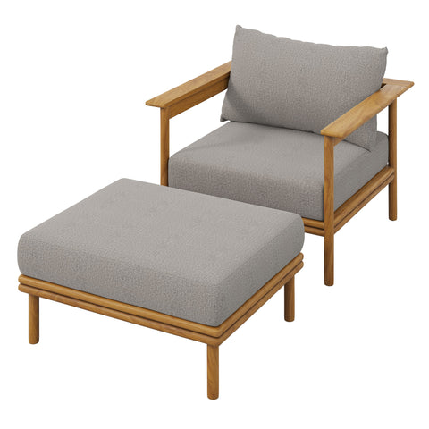 Modway Wren Outdoor Patio Teak Wood Armchair and Ottoman Set  