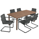 Modway Abacus 7-Piece Rectangular Outdoor Patio Aluminum Dining Table Set with Rattan Armchairs  