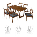 Modway Solara 7-Piece Wood Dining Set with Vegan Leather Armchairs