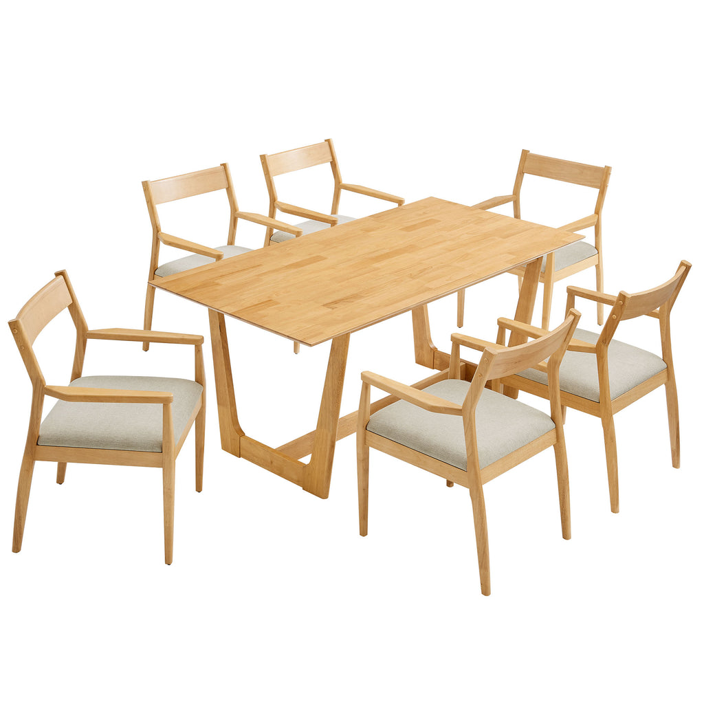 Modway Solara 7-Piece Wood Dining Set with Fabric Upholstered Armchairs  