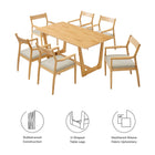 Modway Solara 7-Piece Wood Dining Set with Fabric Upholstered Armchairs