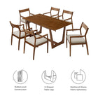Modway Solara 7-Piece Wood Dining Set with Fabric Upholstered Armchairs