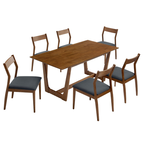 Modway Solara 7-Piece Wood Dining Set with Vegan Leather Side Chairs  