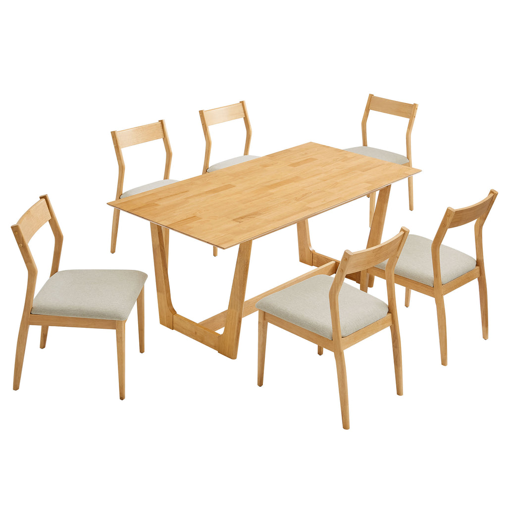 Modway Solara 7-Piece Wood Dining Set with Fabric Upholstered Side Chairs  