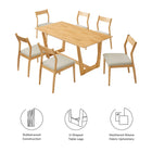 Modway Solara 7-Piece Wood Dining Set with Fabric Upholstered Side Chairs