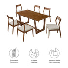 Modway Solara 7-Piece Wood Dining Set with Fabric Upholstered Side Chairs