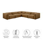 Modway Auren 5-Piece Upholstered Vegan Leather Modular L-Shaped Sofa