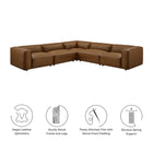 Modway Auren 5-Piece Upholstered Vegan Leather Modular L-Shaped Sofa