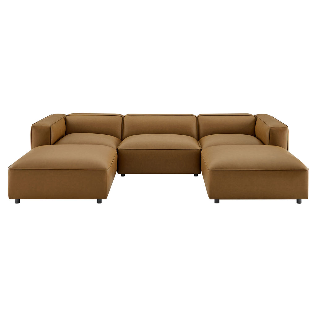 Modway Auren 5-Piece Upholstered Vegan Leather Modular U-Shaped Sofa  