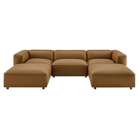 Modway Auren 5-Piece Upholstered Vegan Leather Modular U-Shaped Sofa  