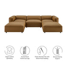 Modway Auren 5-Piece Upholstered Vegan Leather Modular U-Shaped Sofa