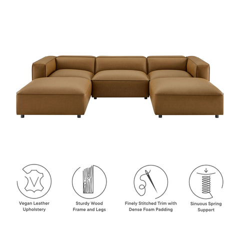 Modway Auren 5-Piece Upholstered Vegan Leather Modular U-Shaped Sofa  
