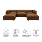 Modway Auren 5-Piece Upholstered Vegan Leather Modular U-Shaped Sofa