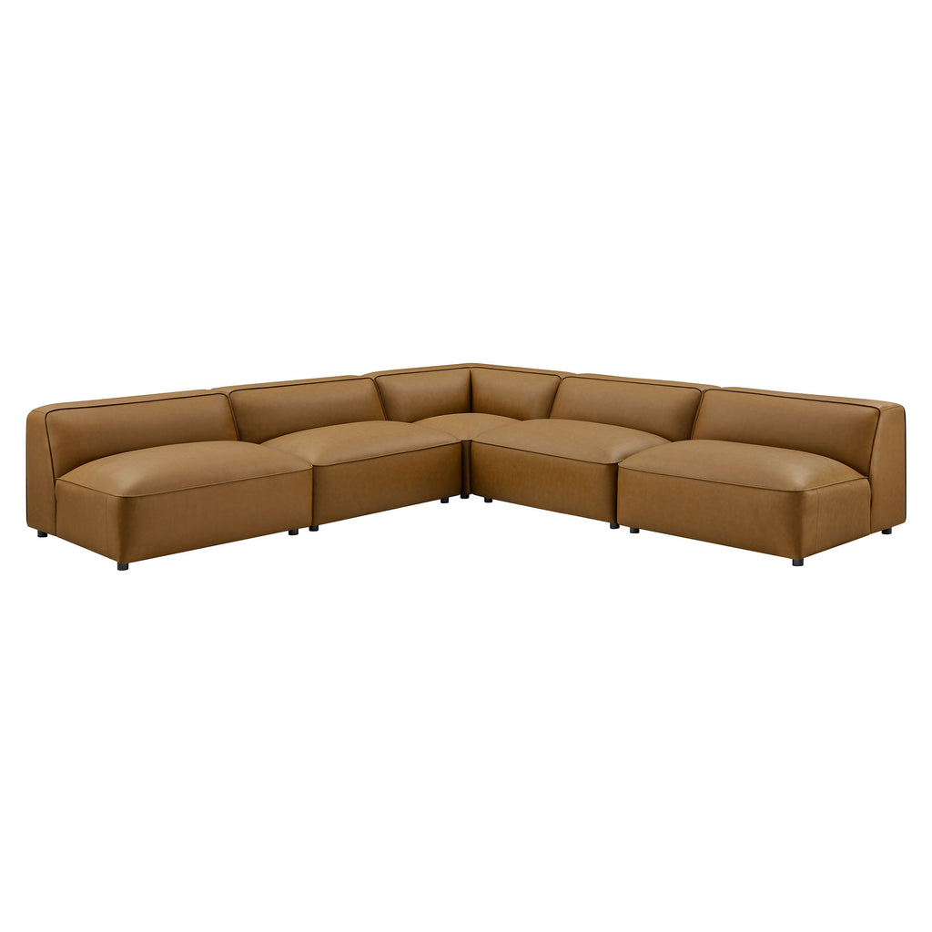 Modway Auren 5-Piece Upholstered Armless L-Shaped Vegan Leather Modular Sofa  