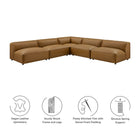 Modway Auren 5-Piece Upholstered Armless L-Shaped Vegan Leather Modular Sofa