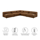Modway Auren 5-Piece Upholstered Armless L-Shaped Vegan Leather Modular Sofa