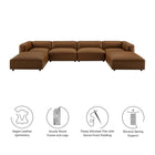 Modway Auren 6-Piece Upholstered Vegan Leather Modular Sofa