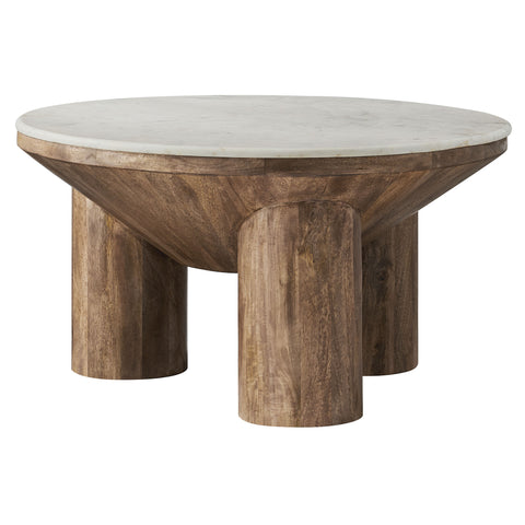Modway Ellison 33" Round Wood Coffee Table With Marble Top  