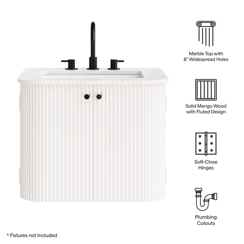 Modway Zia 24" Wall-Mount Bathroom Vanity with Marble Sink  