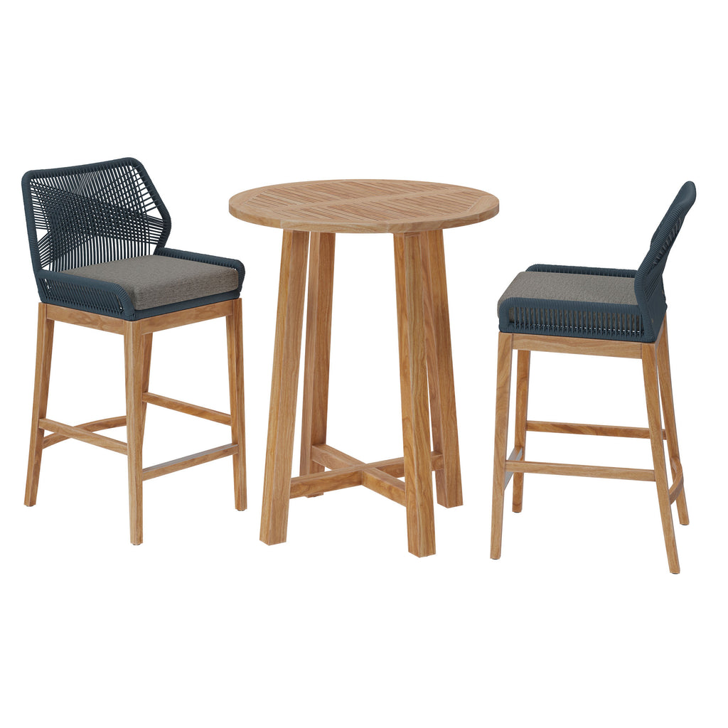 Modway Wellspring 3-Piece Outdoor Patio Teak Wood Bar Set  