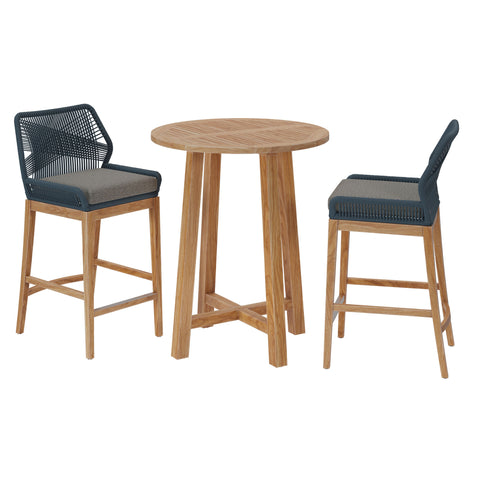 Modway Wellspring 3-Piece Outdoor Patio Teak Wood Bar Set  