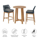 Modway Wellspring 3-Piece Outdoor Patio Teak Wood Bar Set