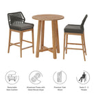 Modway Wellspring 3-Piece Outdoor Patio Teak Wood Bar Set