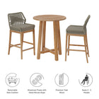 Modway Wellspring 3-Piece Outdoor Patio Teak Wood Bar Set