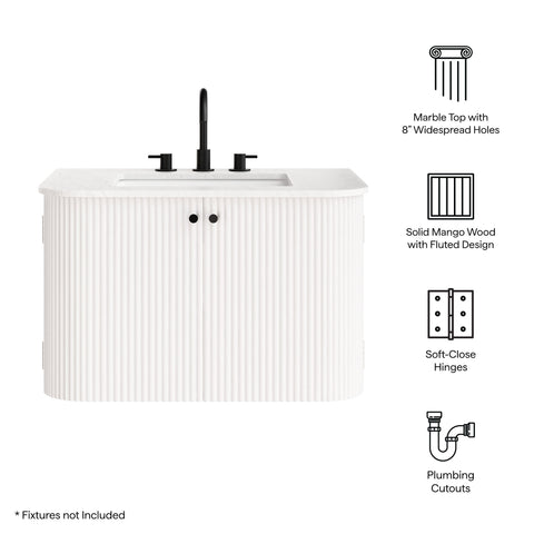 Modway Zia 30" Wall-Mount Bathroom Vanity with Marble Sink  