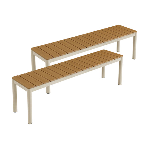 Modway Finn Outdoor Patio Aluminum Bench with Faux Wood Top Set of 2  