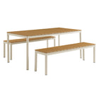Modway Finn Outdoor Patio Aluminum Faux Wood Dining Set with Benches  