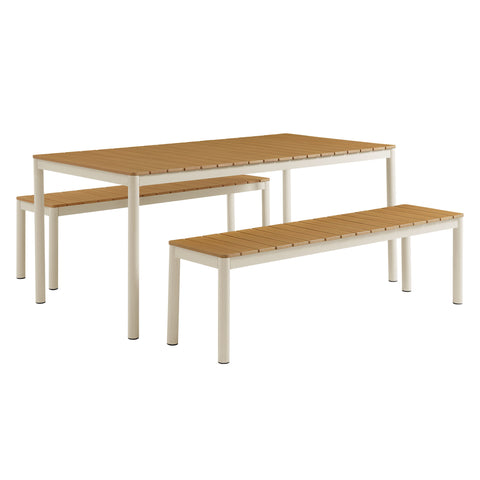 Modway Finn Outdoor Patio Aluminum Faux Wood Dining Set with Benches  