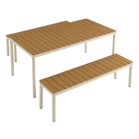 Modway Finn Outdoor Patio Aluminum Faux Wood Dining Set with Benches  