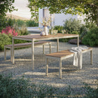 Modway Finn Outdoor Patio Aluminum Faux Wood Dining Set with Benches