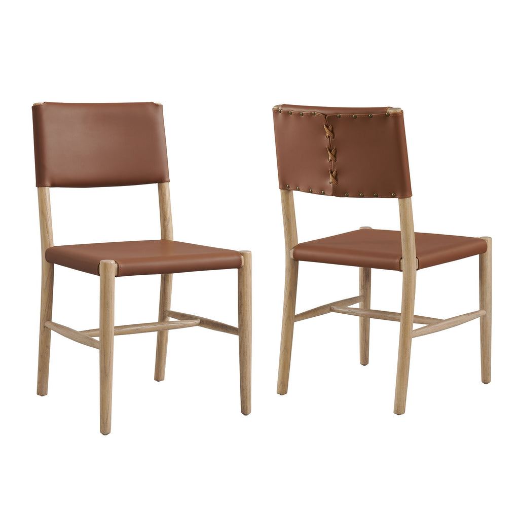 Modway Dover Wood Vegan Leather Dining Side Chairs Set of 2  