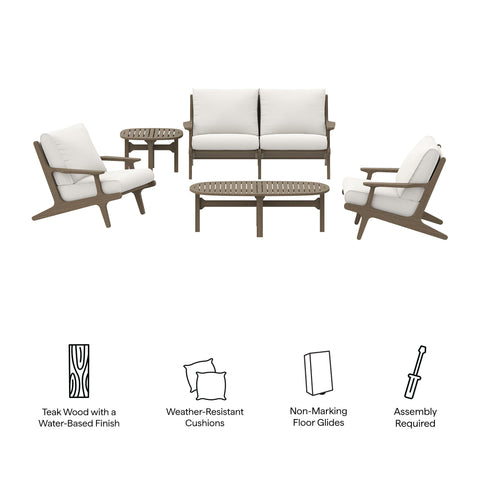 Modway Saratoga 5-Piece Outdoor Patio Teak Wood Furniture Set  