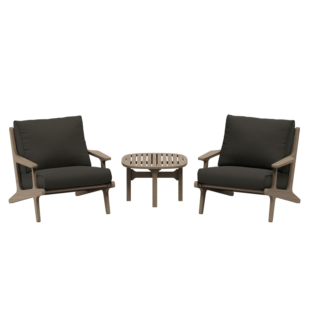 Modway Saratoga 3-Piece Outdoor Patio Teak Wood Furniture Set with Lounge Chairs and Side Table