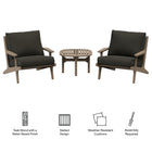 Modway Saratoga 3-Piece Outdoor Patio Teak Wood Furniture Set with Lounge Chairs and Side Table