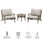 Modway Saratoga 3-Piece Outdoor Patio Teak Wood Furniture Set with Lounge Chairs and Side Table
