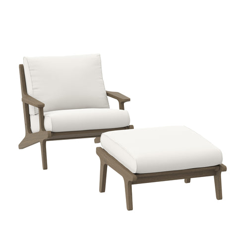 Modway Saratoga Outdoor Patio Teak Wood Chair and Ottoman Set  