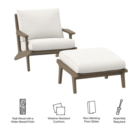 Modway Saratoga Outdoor Patio Teak Wood Chair and Ottoman Set  