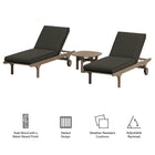 Modway Saratoga Outdoor Patio Teak Wood 3-Piece Chaise Lounge Furniture Set