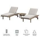 Modway Saratoga Outdoor Patio Teak Wood 3-Piece Chaise Lounge Furniture Set
