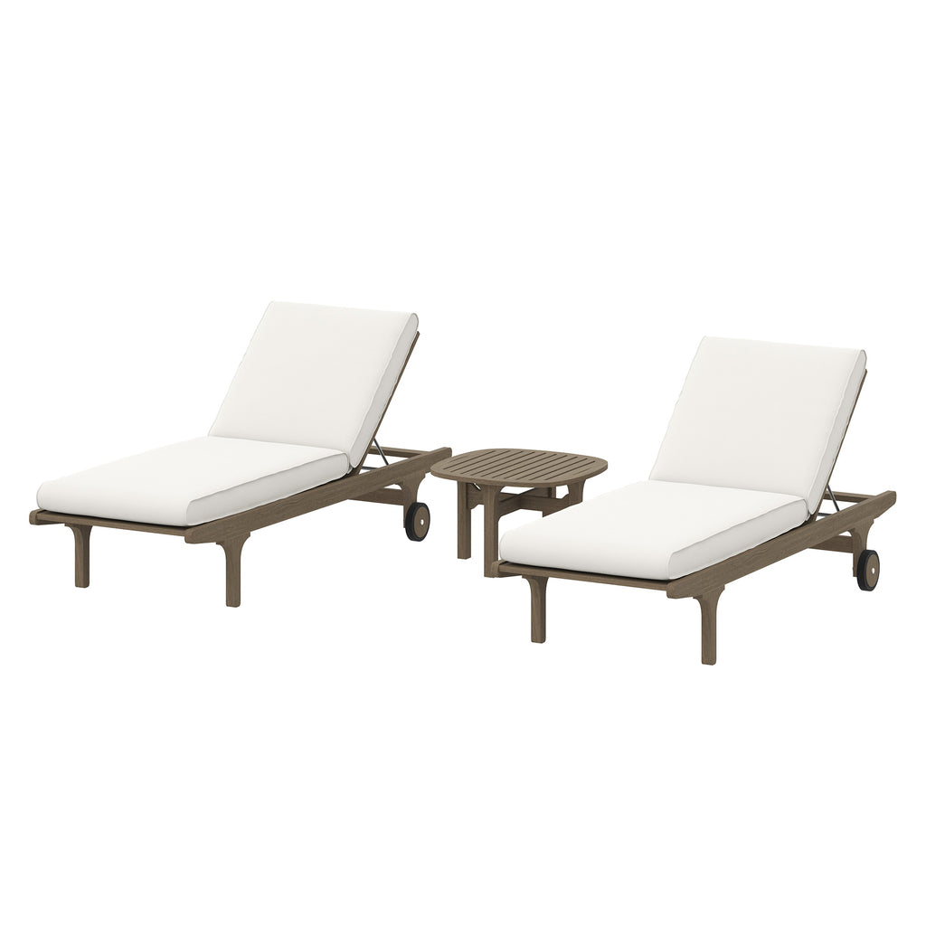 Modway Saratoga Outdoor Patio Teak Wood 3-Piece Chaise Lounge Furniture Set  