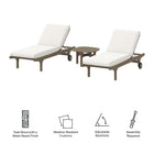 Modway Saratoga Outdoor Patio Teak Wood 3-Piece Chaise Lounge Furniture Set