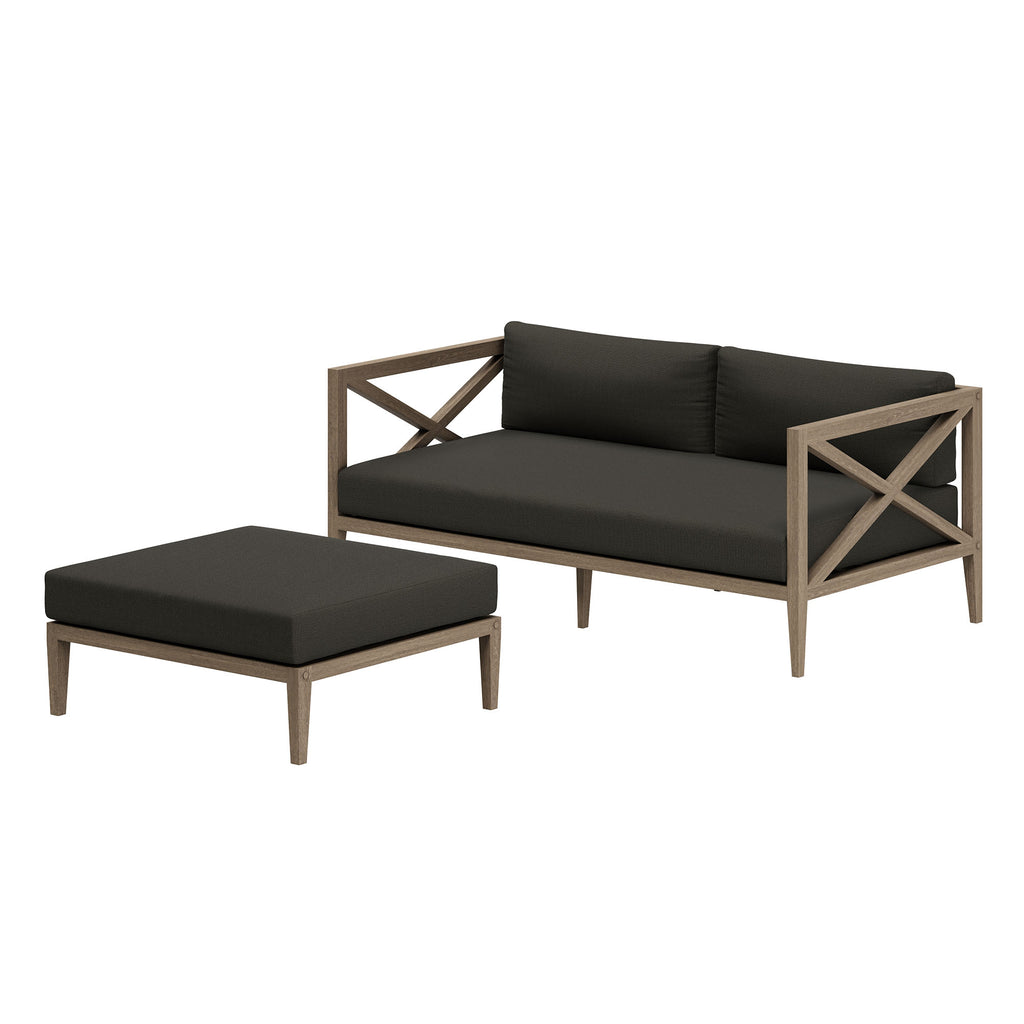 Modway Northlake Outdoor Patio Teak Wood Loveseat and Ottoman Set