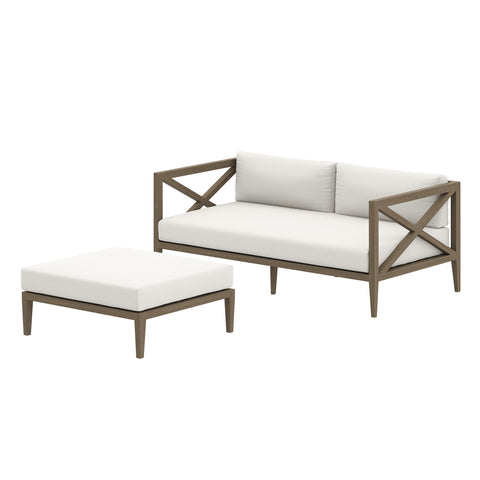 Modway Northlake Outdoor Patio Teak Wood Loveseat and Ottoman Set  