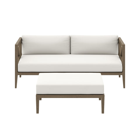 Modway Northlake Outdoor Patio Teak Wood Loveseat and Ottoman Set  