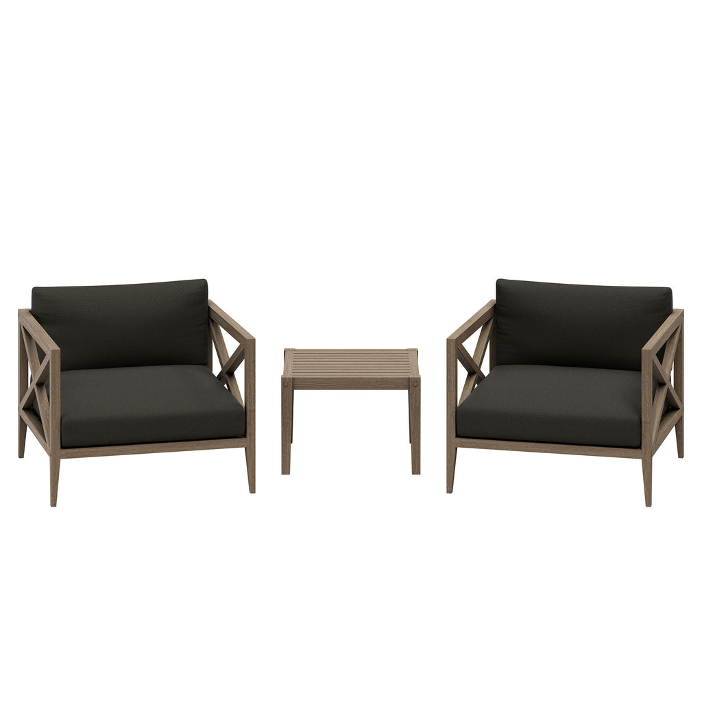 Modway Northlake 3-Piece Outdoor Patio Teak Wood Furniture Set with Armchair and Side Table
